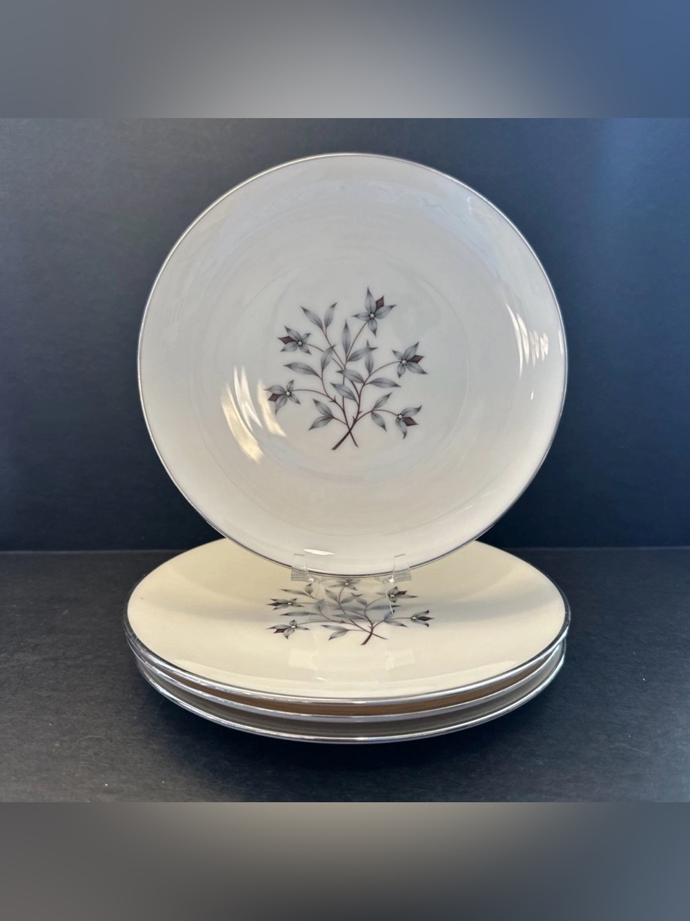 Lenox Princess Salad Plates Set 4 Hand Enameled Platinum Trim Thanksgiving Table
